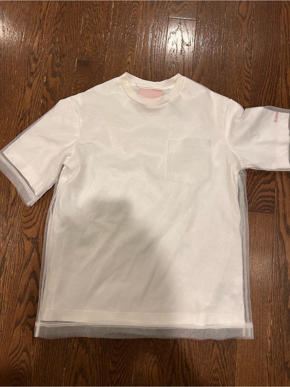 Simone Rocha x H&M White Short Sleeve Pocket Tee with Sheer Trim